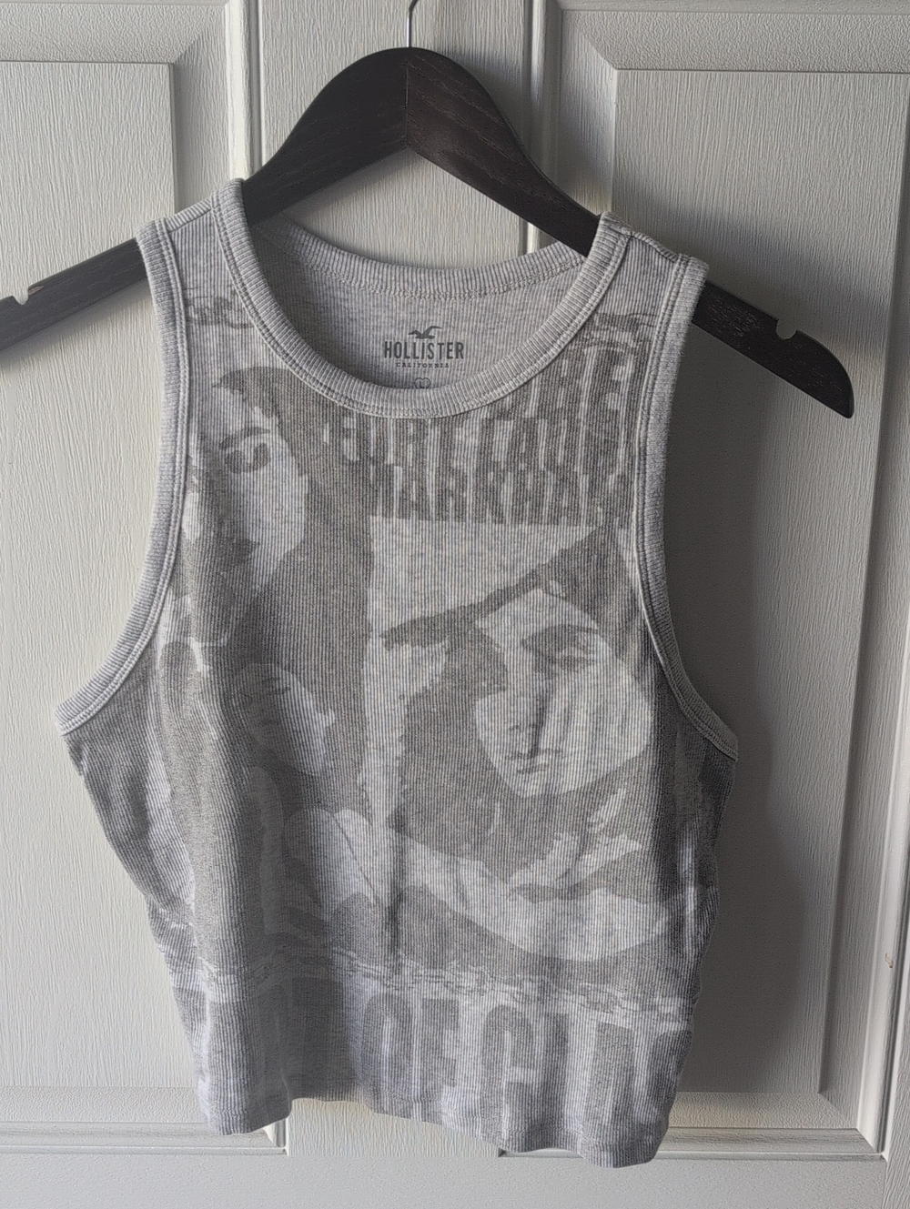 Hollister Gray Graphic Ribbed Crop Tank